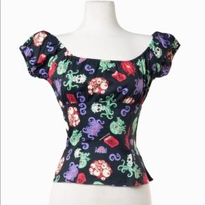Pinup Girl Clothing baby Cthulhu peasant top EUC